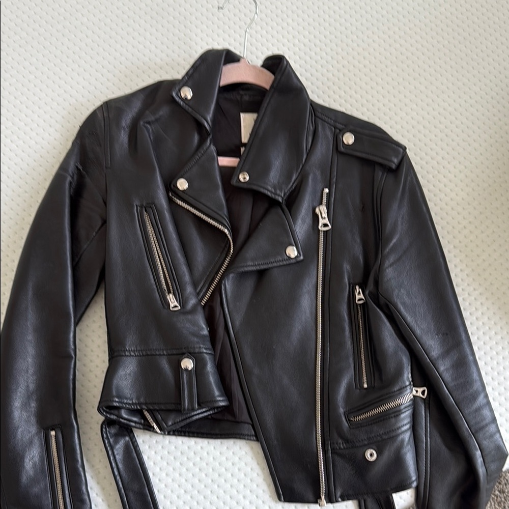 Bershka Black Leather Jacket Asymmetrical Zipper